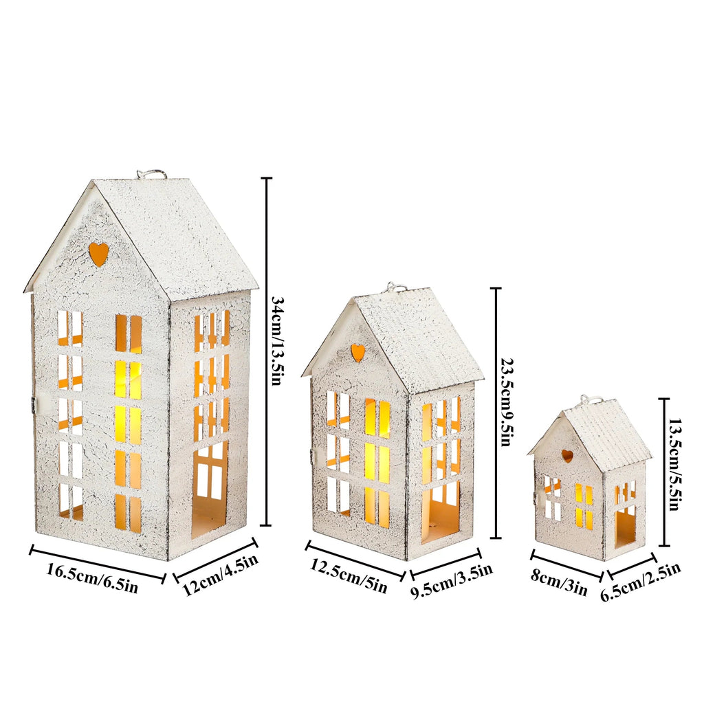 13.5"&9.5"&5.5"H Village Farmhouse House Candle Holders for Home Decor Patio Wedding - Che Cose Belle