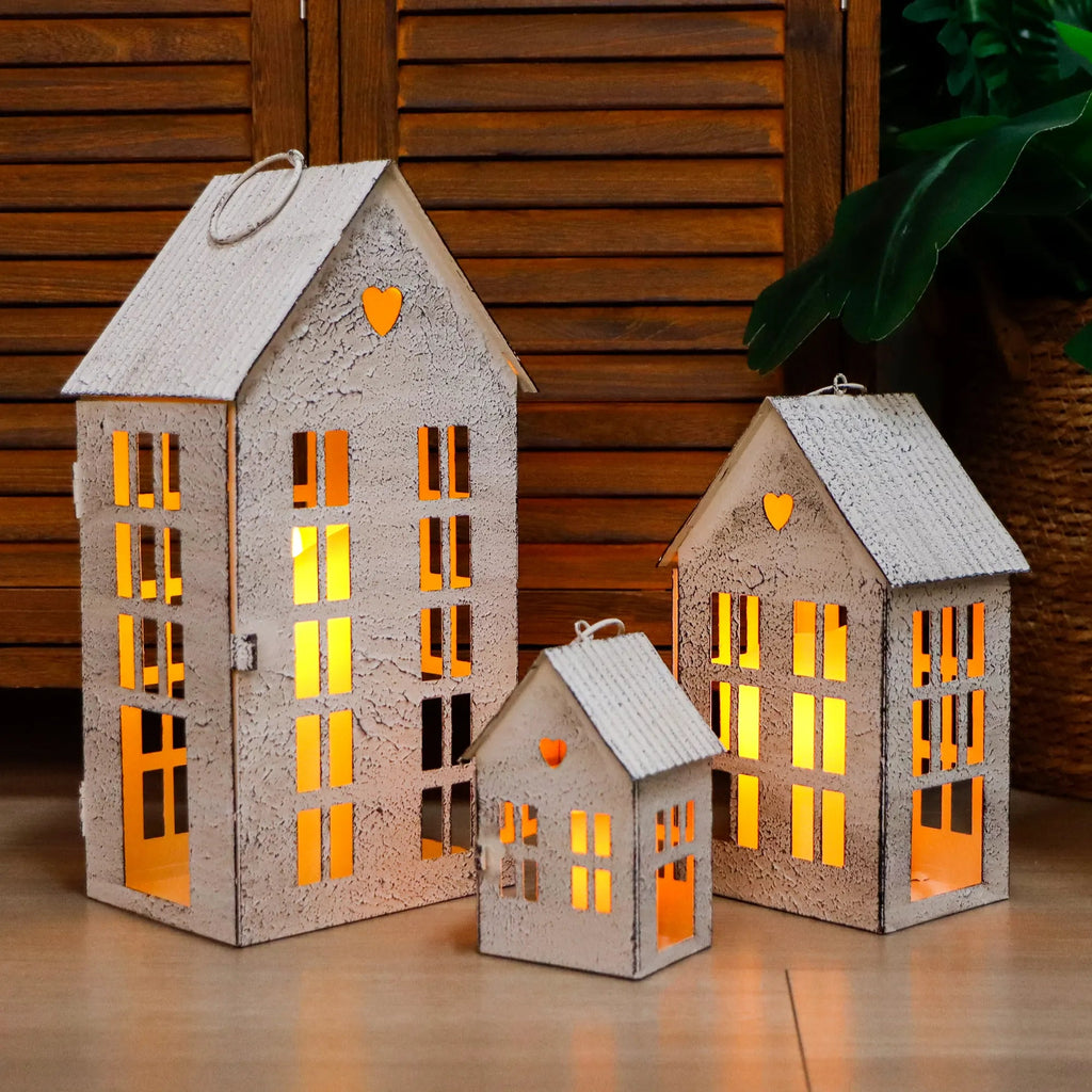 13.5"&9.5"&5.5"H Village Farmhouse House Candle Holders for Home Decor Patio Wedding - Che Cose Belle