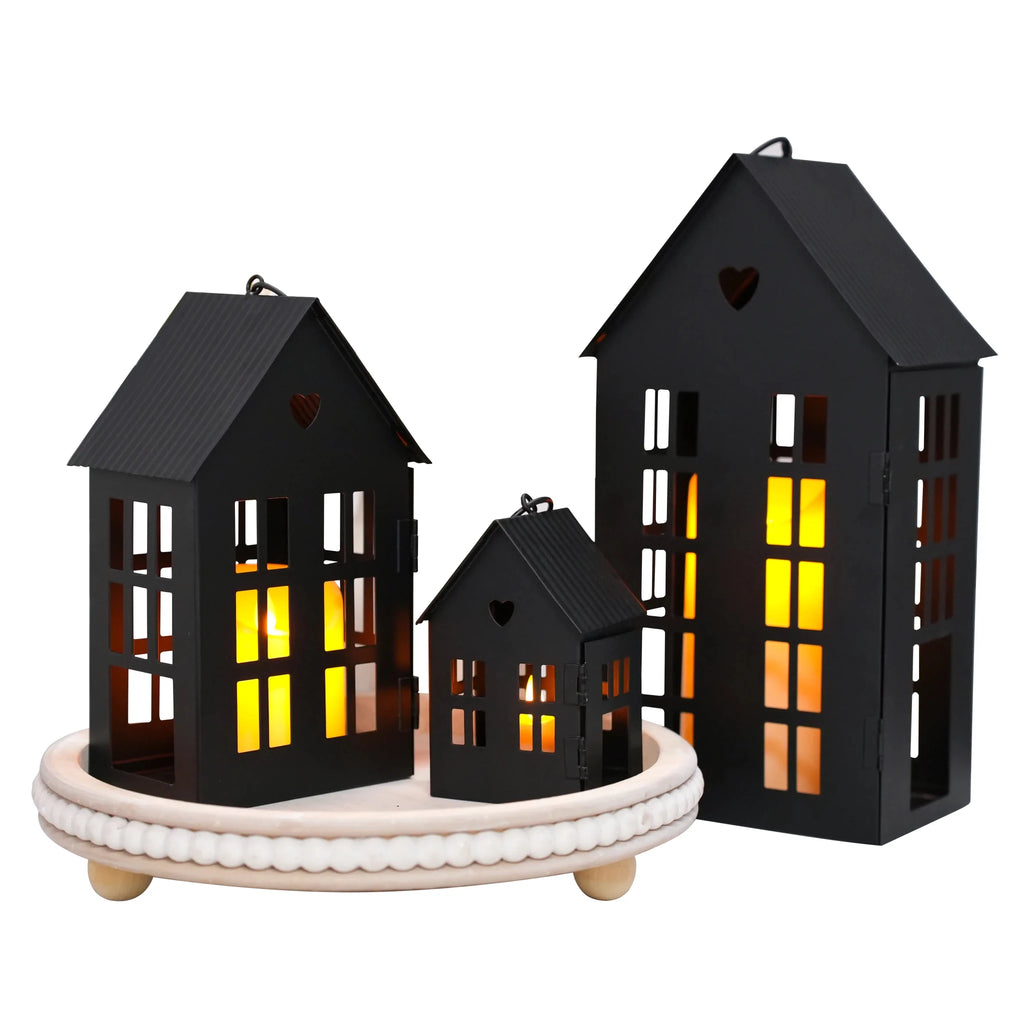 13.5"&9.5"&5.5"H Village Farmhouse House Candle Holders for Home Decor Patio Wedding - Che Cose Belle