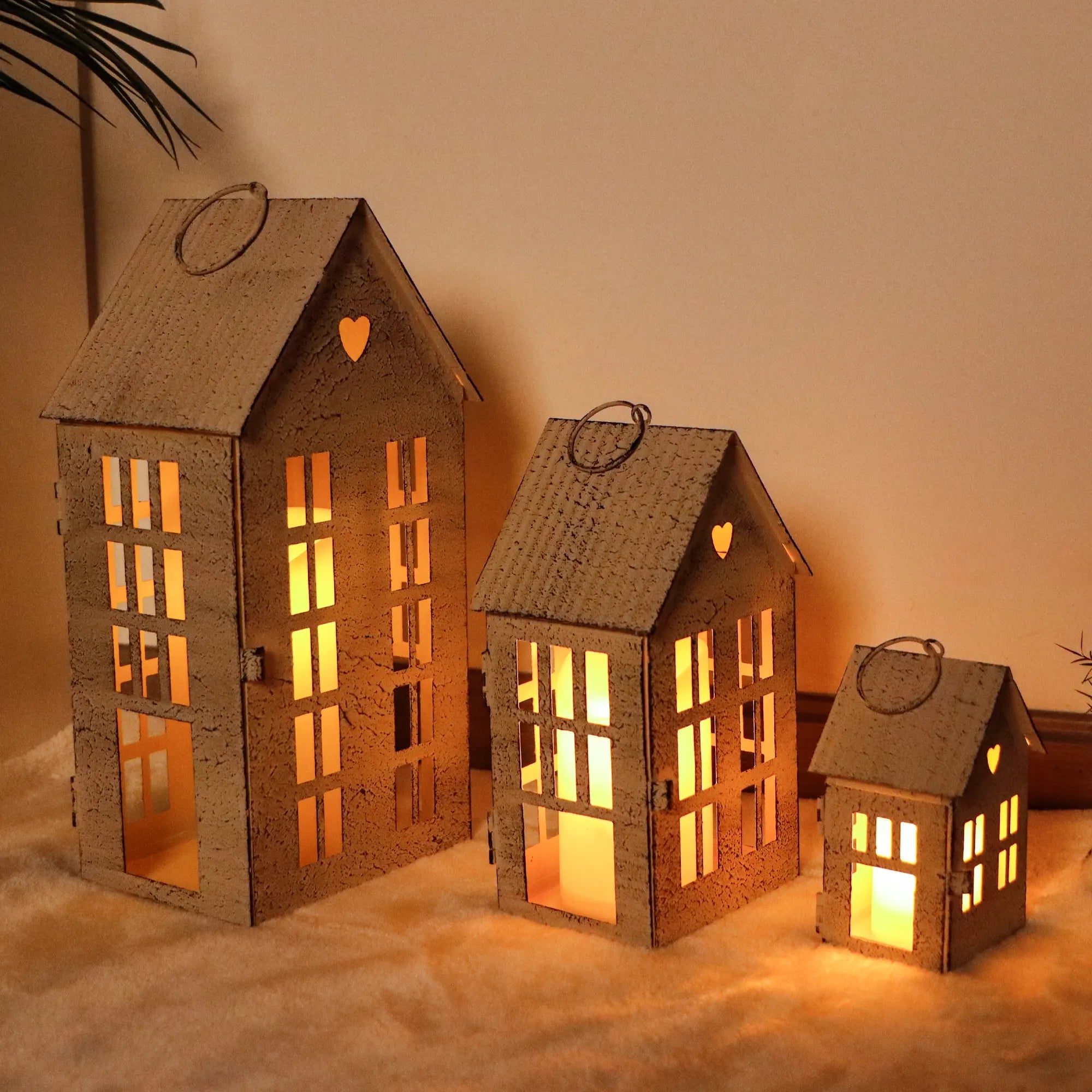 13.5"&9.5"&5.5"H Village Farmhouse House Candle Holders for Home Decor Patio Wedding - Che Cose Belle