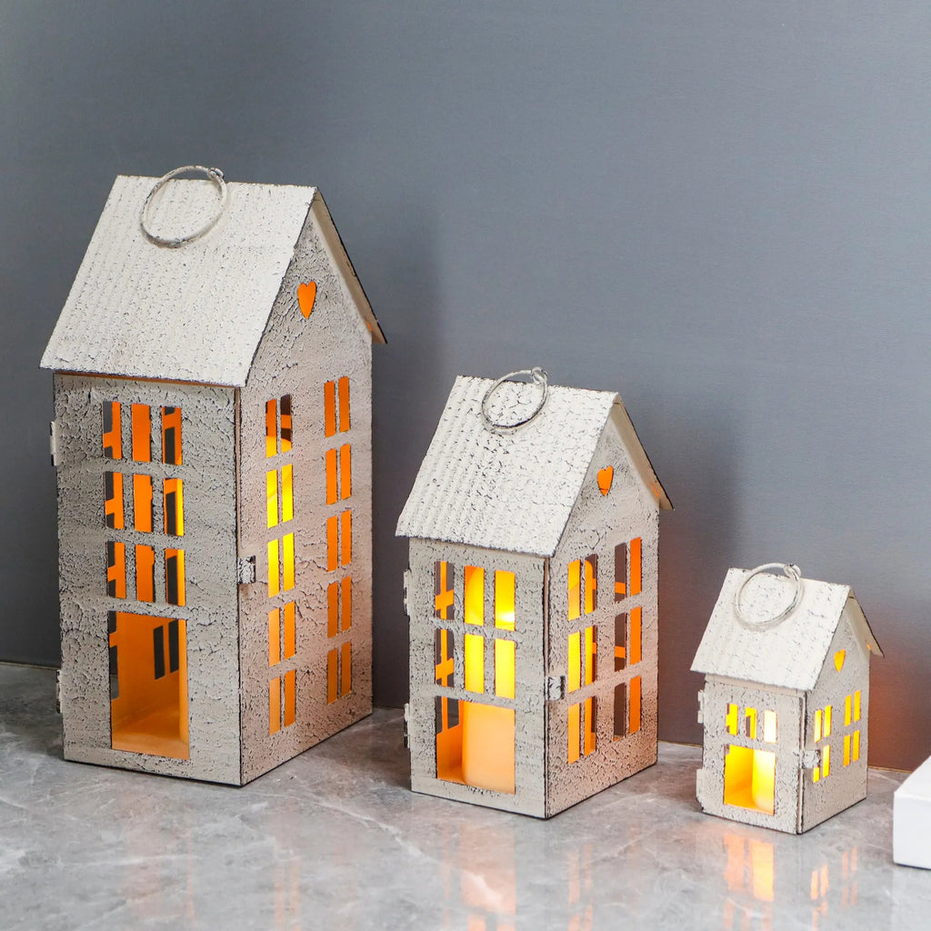 13.5"&9.5"&5.5"H Village Farmhouse House Candle Holders for Home Decor Patio Wedding - Che Cose Belle