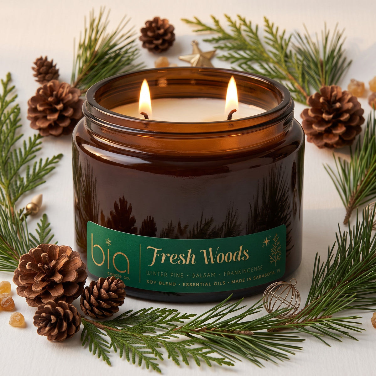 Fresh Woods Holiday Soy Blend Candle — Christmas Tree, Pine & Balsam