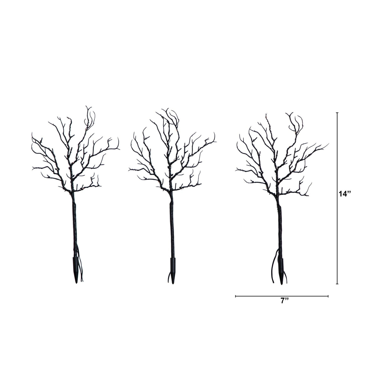 14" Pre-Lit Artificial Halloween Black Twig Branches with 45 Orange LED Lights and Integrated Ground Stake - Set of 3 - Che Cose Belle