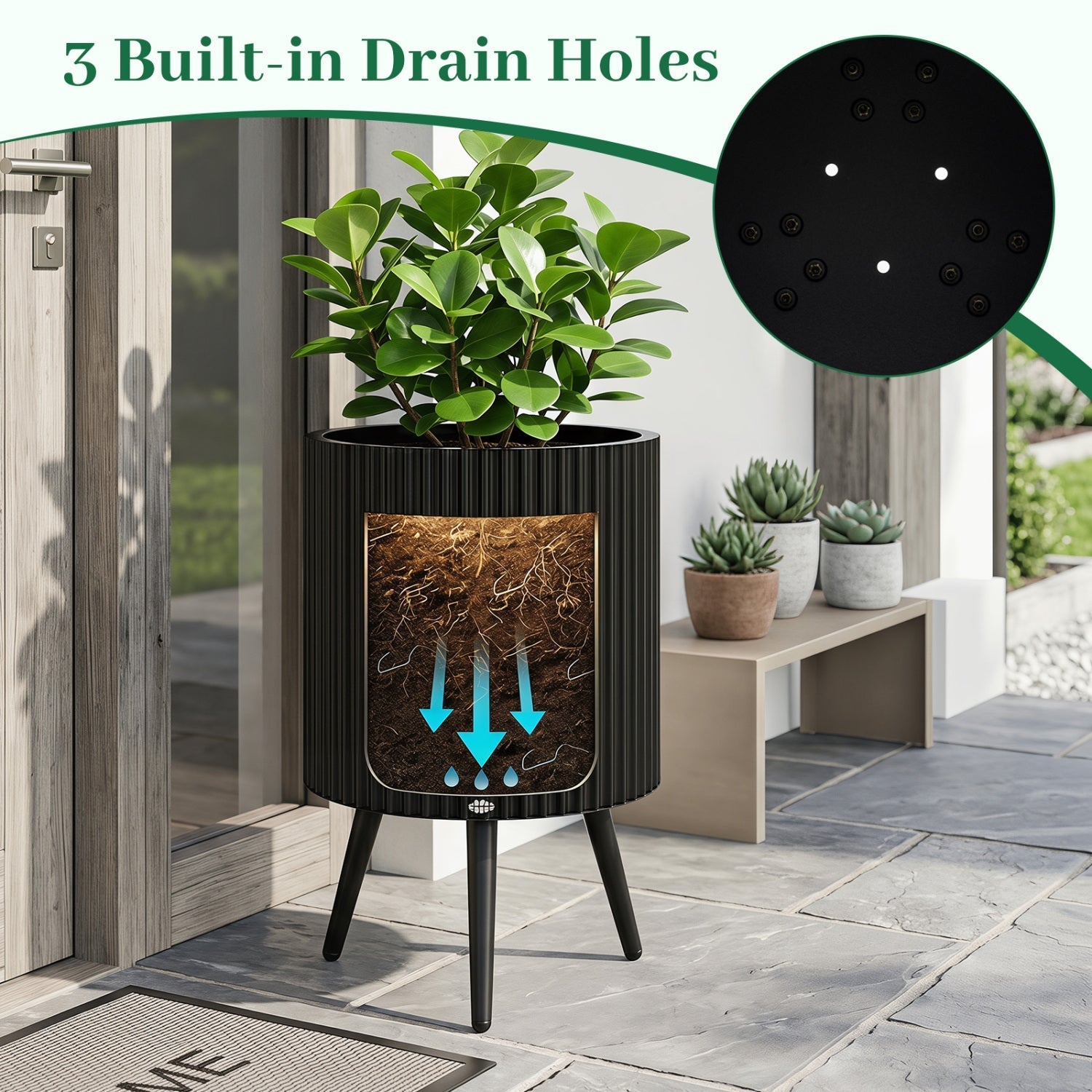 20-Inch Raised Metal Planter with Stand and Drainage Holes