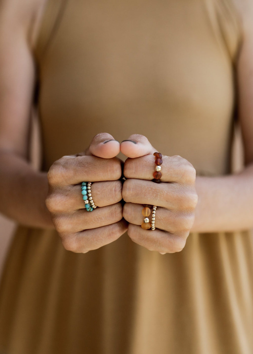 14k Gold Filled || Beaded Stretch Ring || Stackable - Che Cose Belle