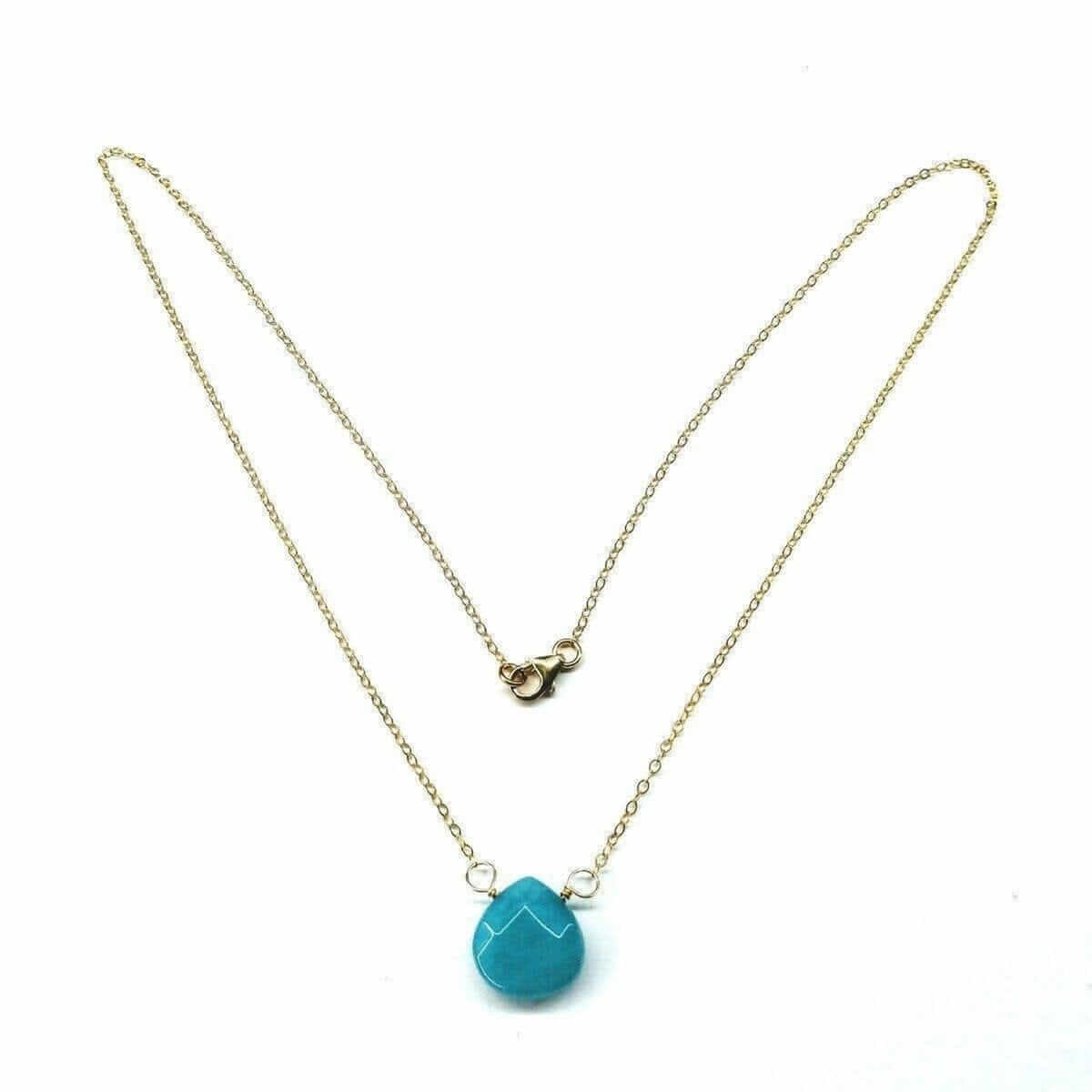 14kt Gold Filled Aqua Jade Wire Wrap Delicate Gemstone Drop Necklace - Che Cose Belle