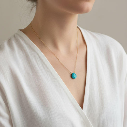 14kt Gold Filled Aqua Jade Wire Wrap Delicate Gemstone Drop Necklace - Che Cose Belle