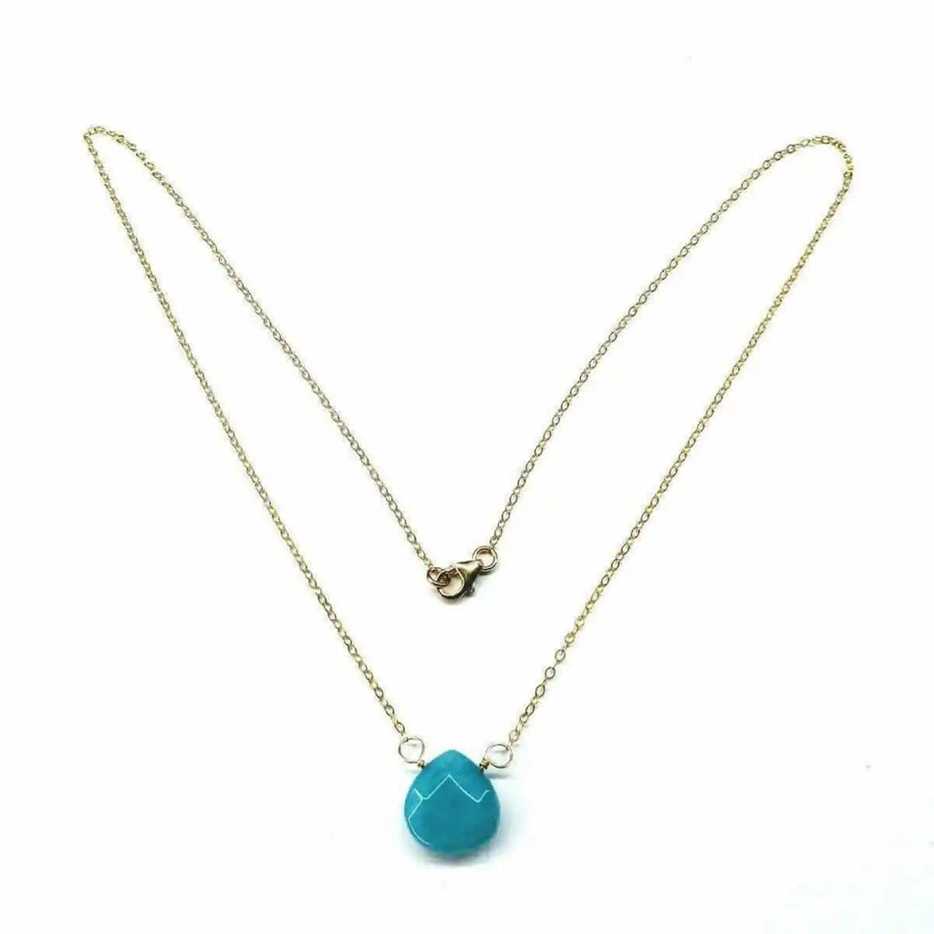 14kt Gold Filled Aqua Jade Wire Wrap Delicate Gemstone Drop Necklace - Che Cose Belle