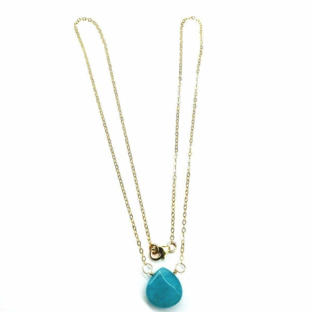 14kt Gold Filled Aqua Jade Wire Wrap Delicate Gemstone Drop Necklace - Che Cose Belle