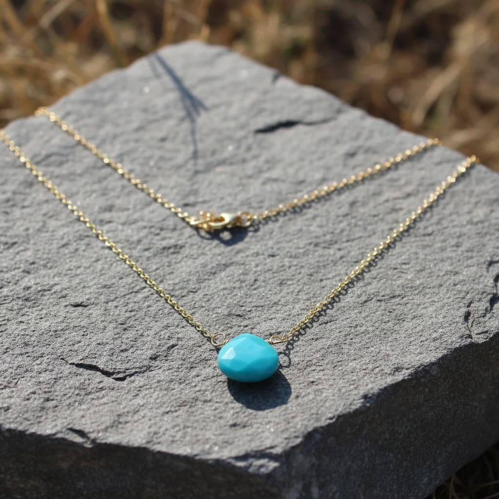 14kt Gold Filled Aqua Jade Wire Wrap Delicate Gemstone Drop Necklace - Che Cose Belle