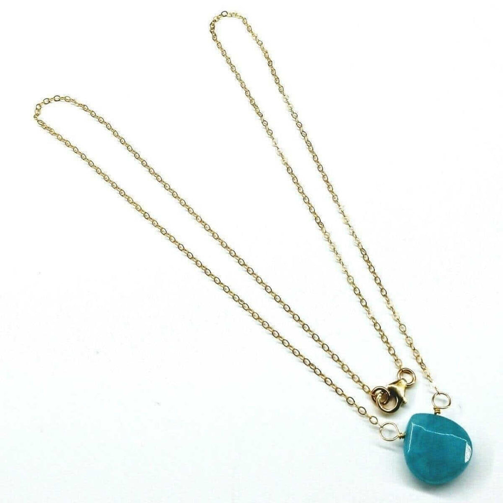 14kt Gold Filled Aqua Jade Wire Wrap Delicate Gemstone Drop Necklace - Che Cose Belle