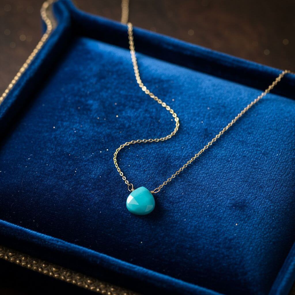 14kt Gold Filled Aqua Jade Wire Wrap Delicate Gemstone Drop Necklace - Che Cose Belle
