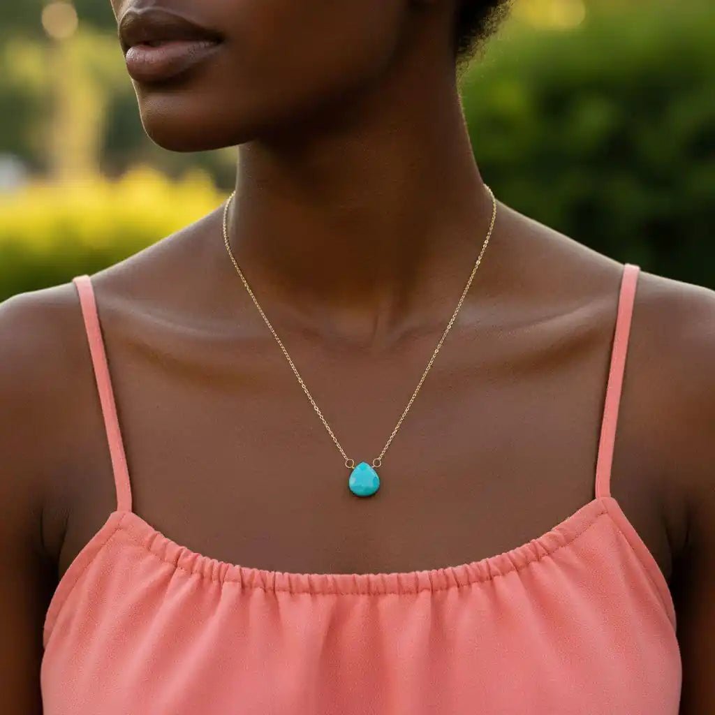 14kt Gold Filled Aqua Jade Wire Wrap Delicate Gemstone Drop Necklace - Che Cose Belle
