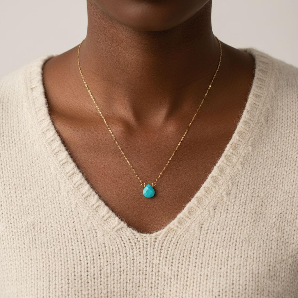 14kt Gold Filled Aqua Jade Wire Wrap Delicate Gemstone Drop Necklace - Che Cose Belle