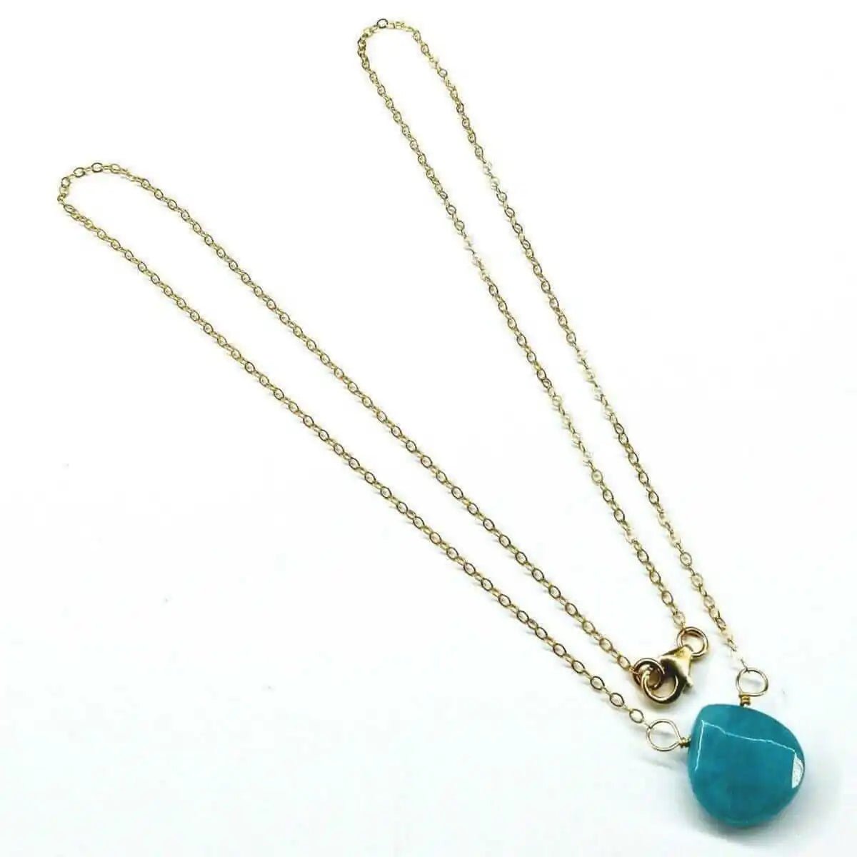 14kt Gold Filled Aqua Jade Wire Wrap Delicate Gemstone Drop Necklace - Che Cose Belle