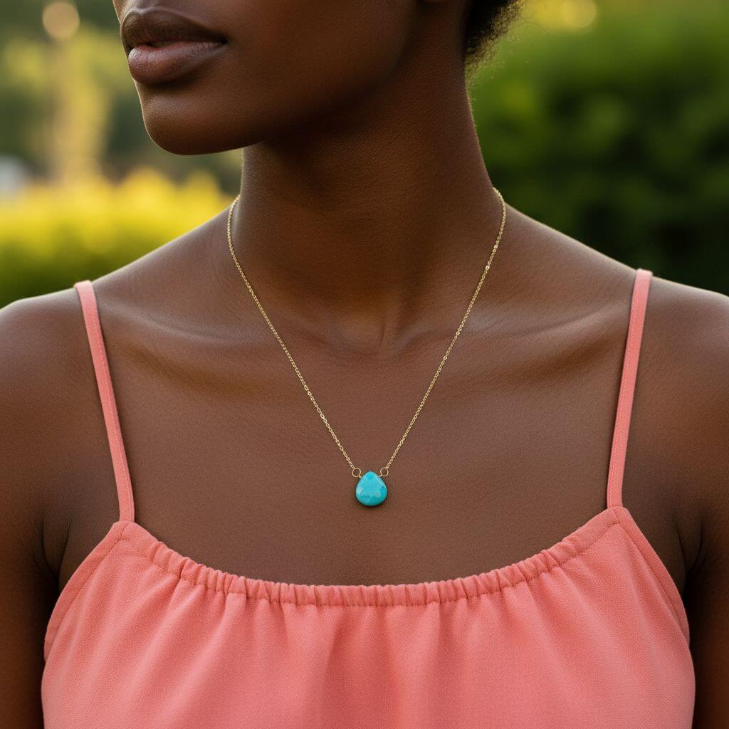 14kt Gold Filled Aqua Jade Wire Wrap Delicate Gemstone Drop Necklace - Che Cose Belle