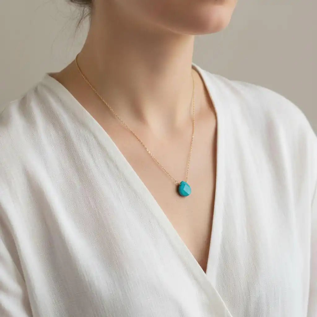 14kt Gold Filled Aqua Jade Wire Wrap Delicate Gemstone Drop Necklace - Che Cose Belle