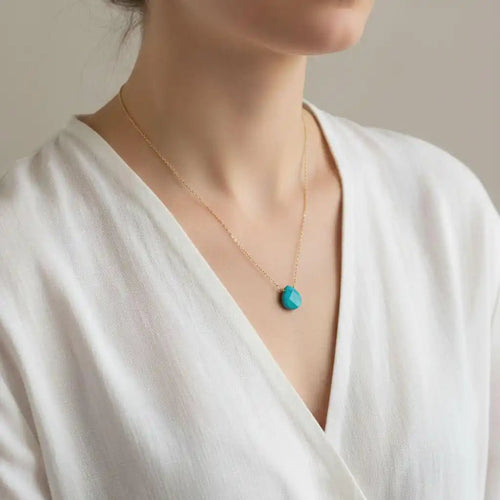 14kt Gold Filled Aqua Jade Wire Wrap Delicate Gemstone Drop Necklace - Che Cose Belle