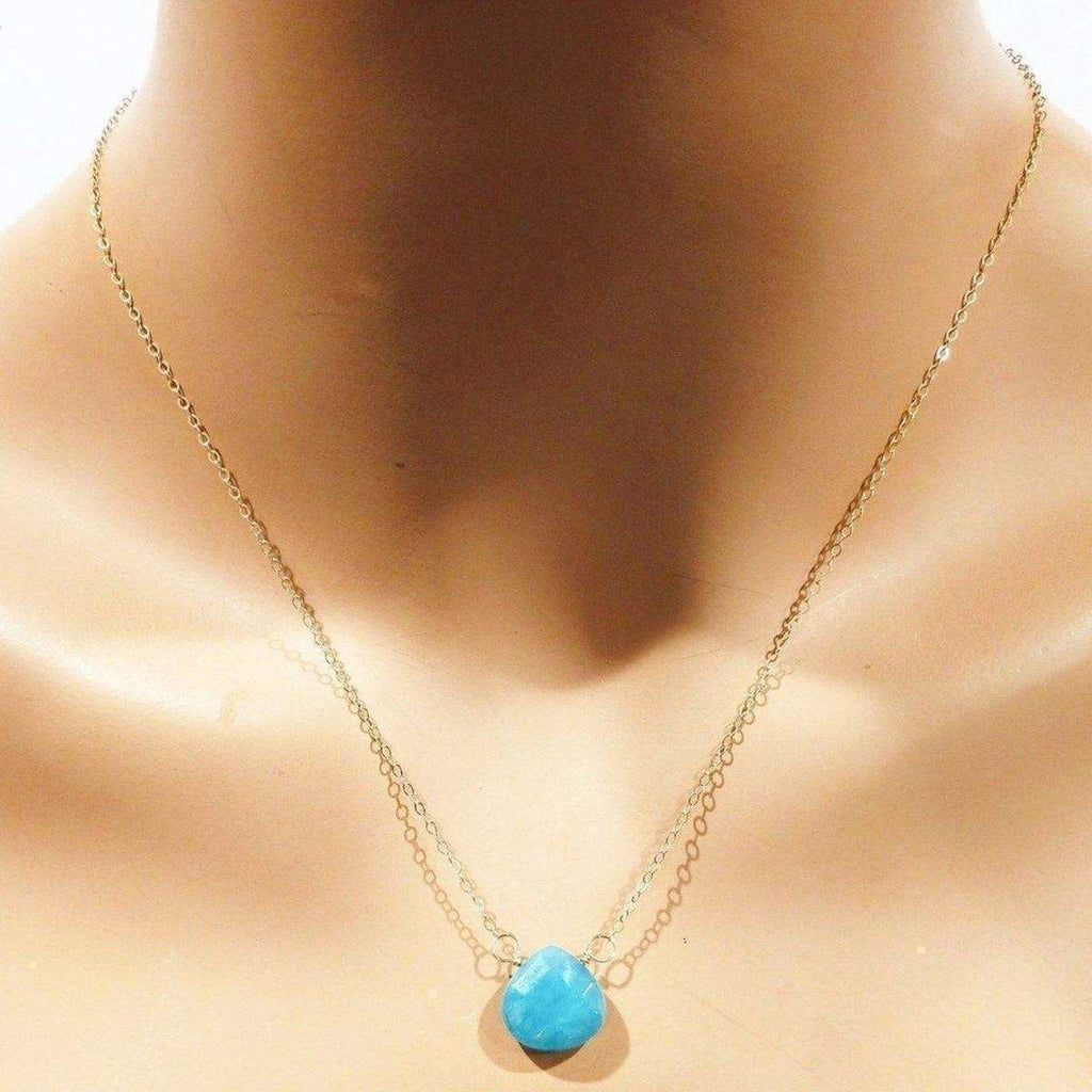 14kt Gold Filled Aqua Jade Wire Wrap Delicate Gemstone Drop Necklace - Che Cose Belle