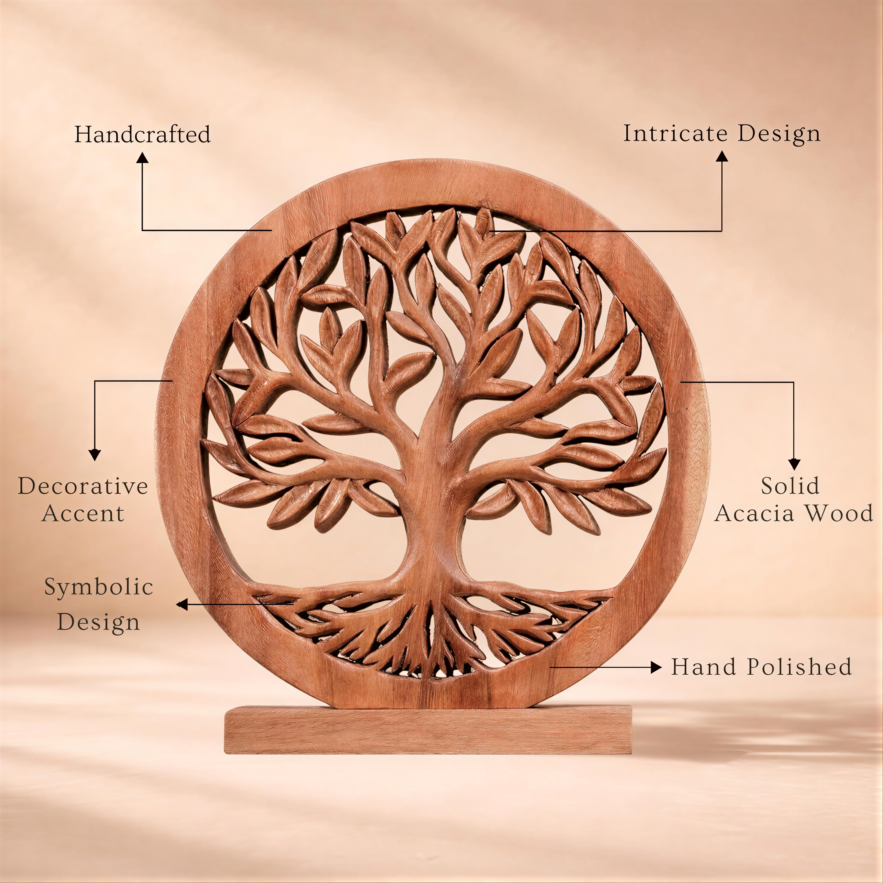 Cloverly Tree of Life Wooden Sculpture – Handmade Decorative Art | Decozen Luxe, Gift for Mom