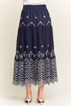 Embroidered Tiered Midi Skirt