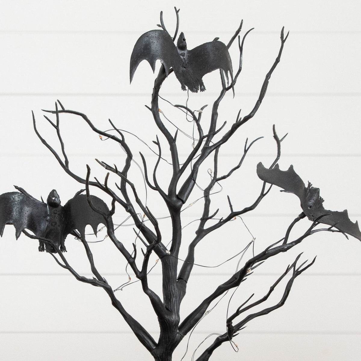 16” Pre-Lit Artificial Halloween Black Spooky Twig Tree with Bats and 20 Orange & Purple LED Lights - Che Cose Belle