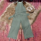 Women's Striped Halter Neck Jumpsuit with Self-Tie Belt & Wide-Leg Crop