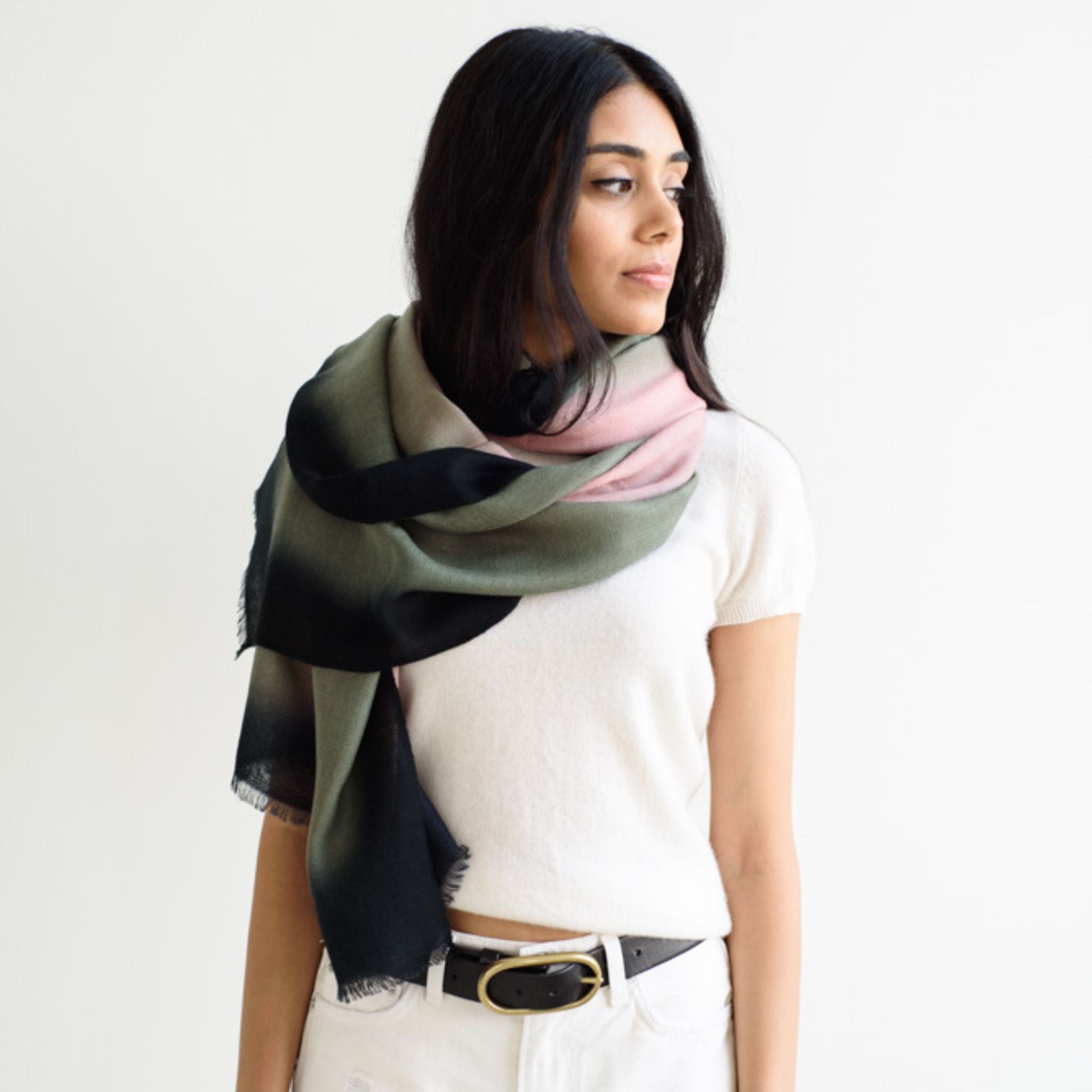 Iris Kiwi Cashmere Merino Handwoven Scarf