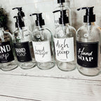 16oz Clear Glass Soap Bottle Refillable Boston Round With Black Label