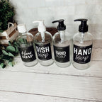 16oz Clear Glass Soap Bottle Refillable Boston Round With Black Label