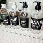 16oz Clear Glass Soap Bottle Refillable Boston Round With Black Label