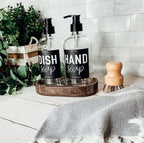 16oz Clear Glass Soap Bottle Refillable Boston Round With Black Label