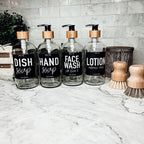 16oz Clear Glass Soap Bottle Refillable Boston Round With Black Label