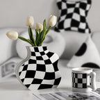 Ins Simple Chessboard Grid Ceramic Vase Living Room Bedroom Hydroponic Flower Vase Home Decoration Ornaments