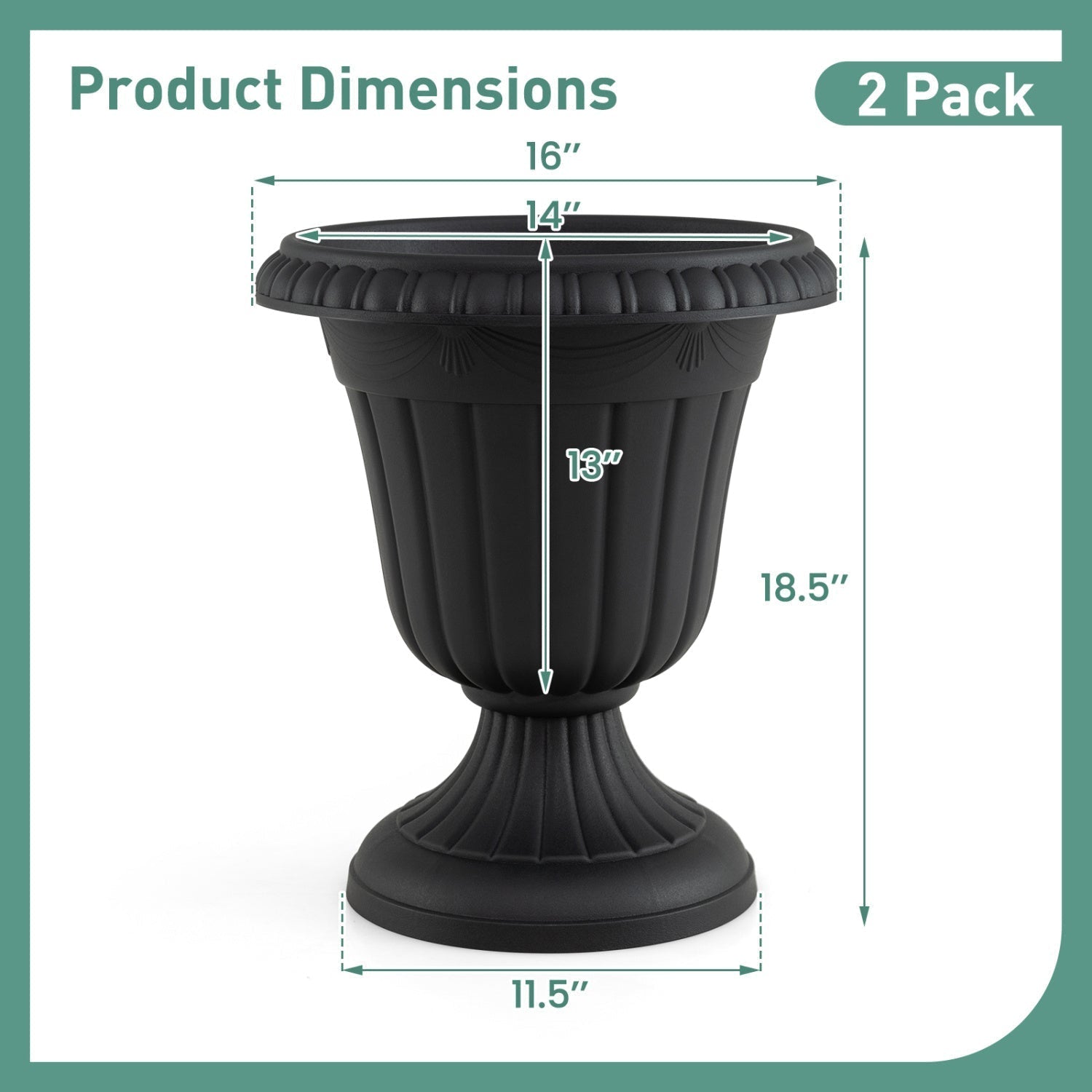 18-Inch Tall Urn Planters with Pedestal Base, Set of 4 - Che Cose Belle