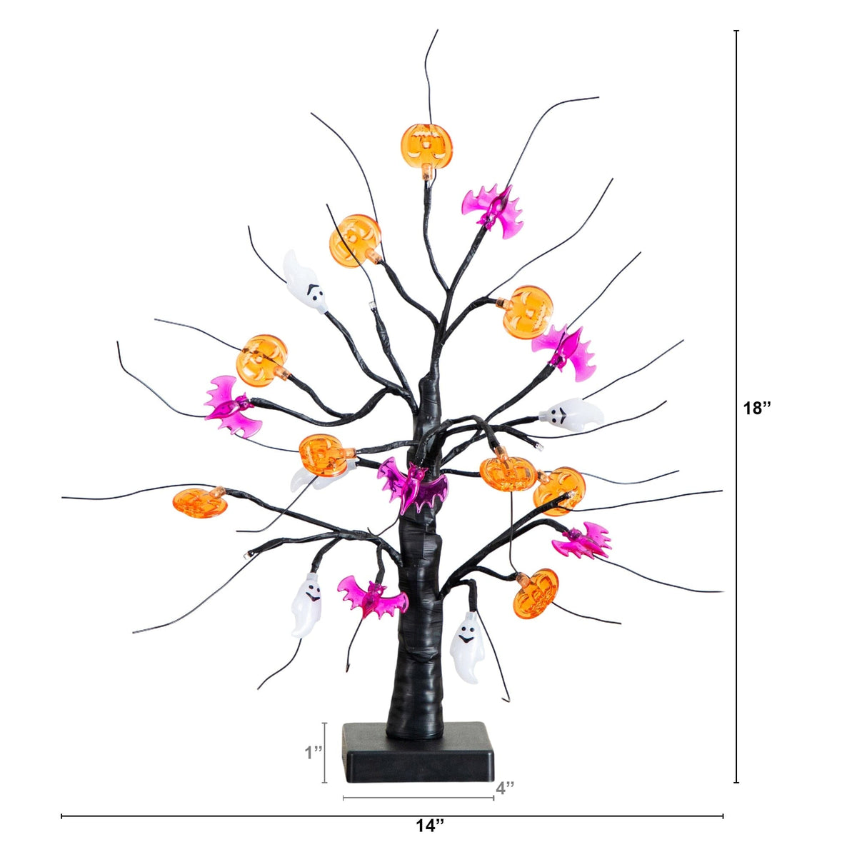 18" Pre-Lit Artificial Halloween Ghost, Bats & Pumpkins 24 LED Lighted Ornament Tree - Che Cose Belle