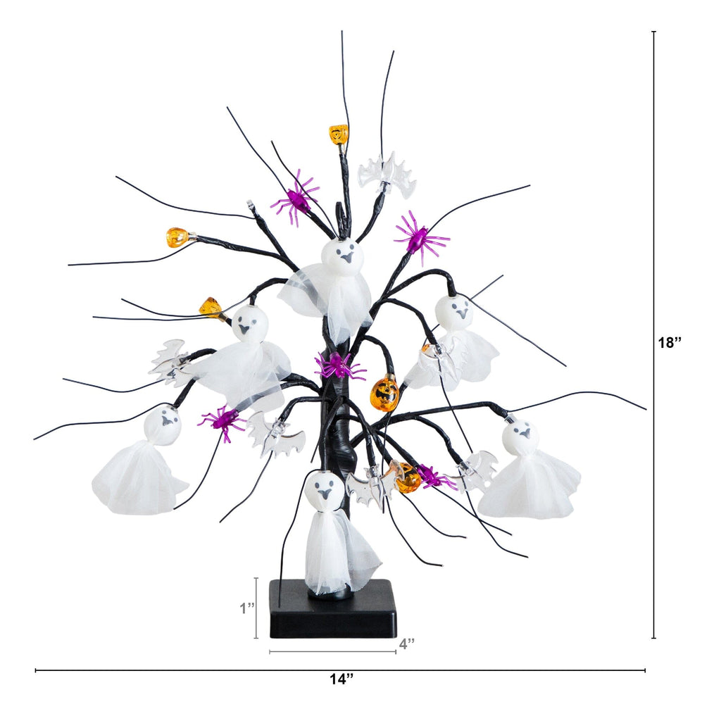18" Pre-Lit Artificial Halloween Ghost Dolls, Spiders, Bats & Pumpkins 24 LED Lighted Ornament Tree - Che Cose Belle