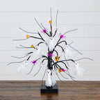 18" Pre-Lit Artificial Halloween Ghost Dolls, Spiders, Bats & Pumpkins 24 LED Lighted Ornament Tree - Che Cose Belle