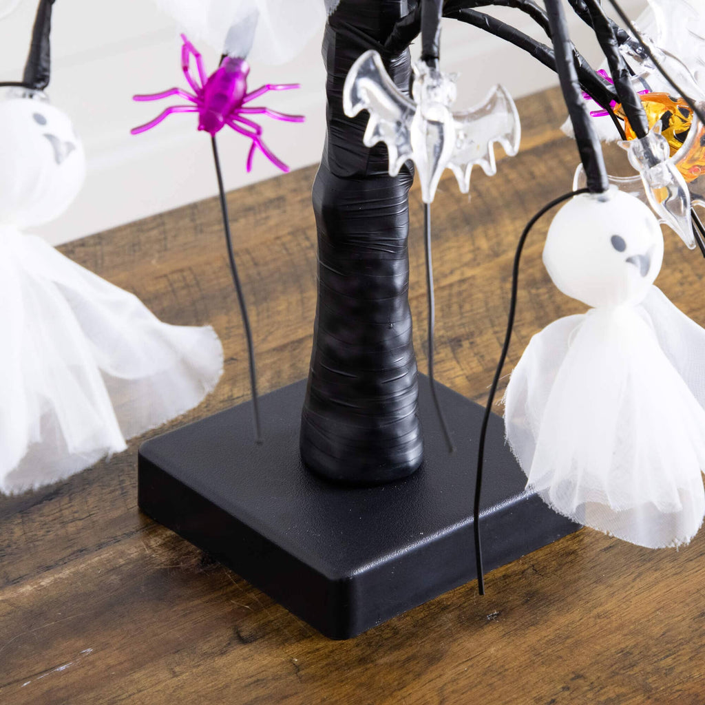 18" Pre-Lit Artificial Halloween Ghost Dolls, Spiders, Bats & Pumpkins 24 LED Lighted Ornament Tree - Che Cose Belle