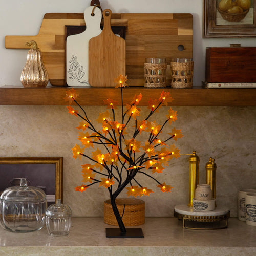 18" Pre-Lit Autumn Artificial Maple Fall Tree with 48 Warm White LED Maple Shaped Lights - Che Cose Belle