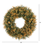 18" Pre-Lit Autumn Boxwood Artificial Fall Wreath with 25 Warm White LED Lights - Che Cose Belle