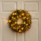 18" Pre-Lit Autumn Boxwood Artificial Fall Wreath with 25 Warm White LED Lights - Che Cose Belle