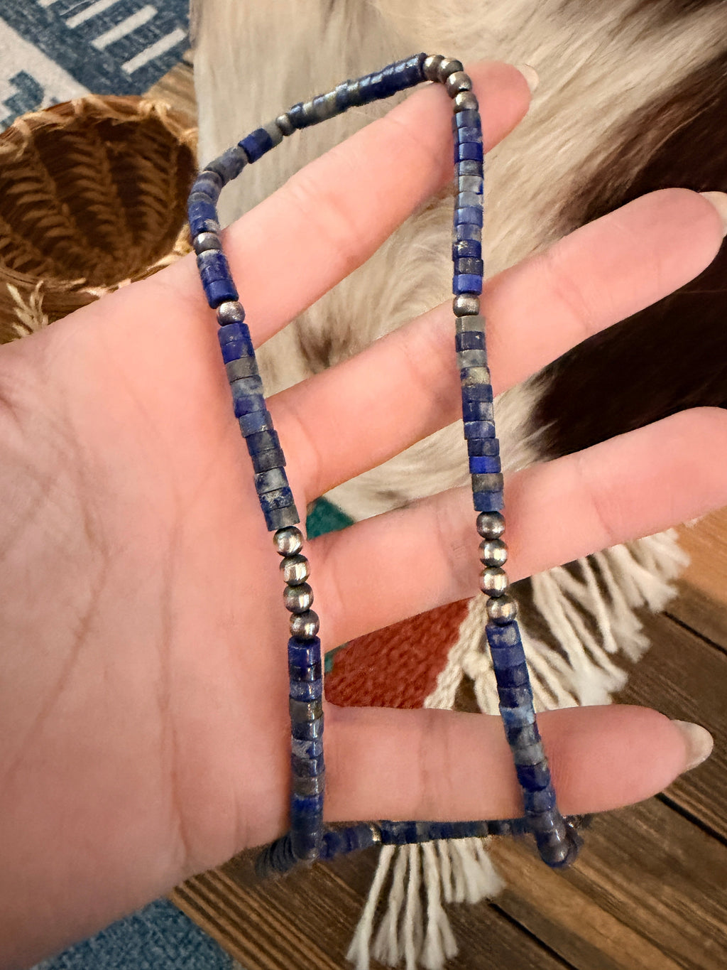 Handcrafted Lapis and Sterling Silver Pearl Beaded Necklace