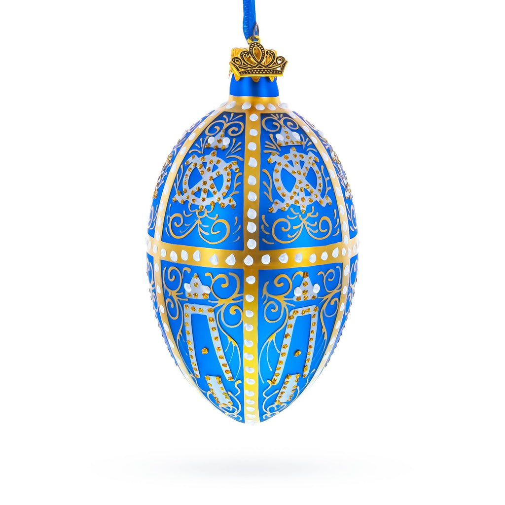 1896 Twelve Monograms Royal Glass Egg Ornament 4 Inches - Che Cose Belle