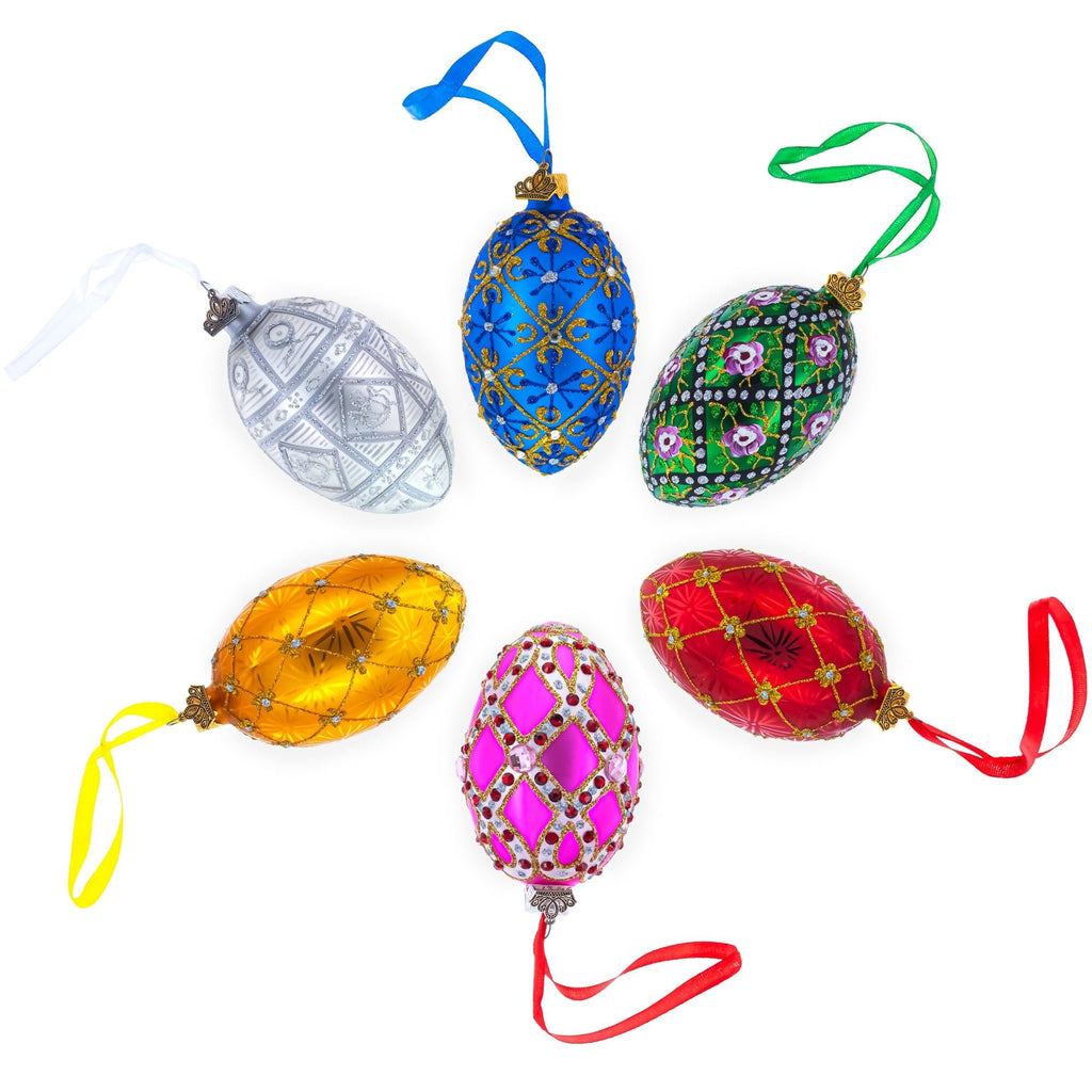 1896 Twelve Monograms Royal Glass Egg Ornament 4 Inches - Che Cose Belle