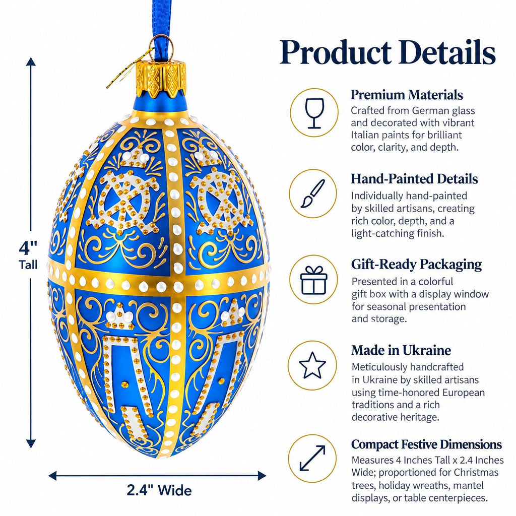 1896 Twelve Monograms Royal Glass Egg Ornament 4 Inches - Che Cose Belle
