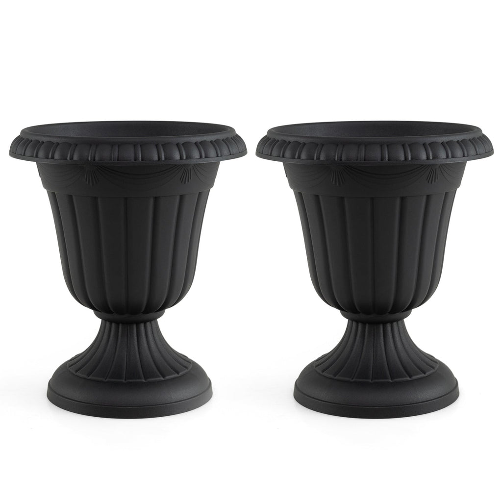 18-Inch Tall Urn Planters Set of 2 with Pedestal Base