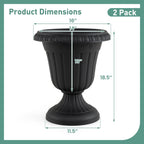 18-Inch Tall Urn Planters Set of 2 with Pedestal Base