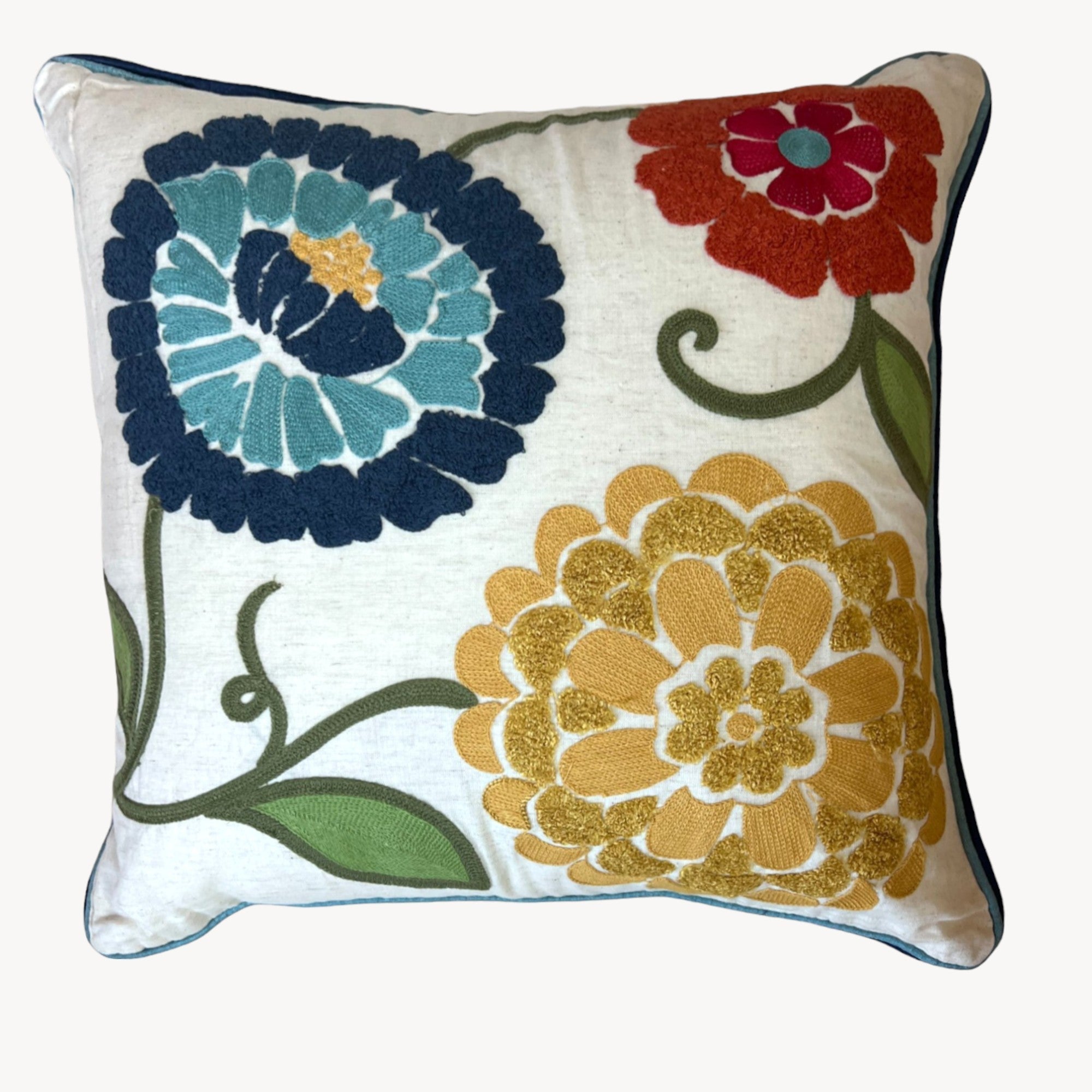 18x18" Embroidered Floral Boho Floral Throw Pillow Decorative Cover - Che Cose Belle