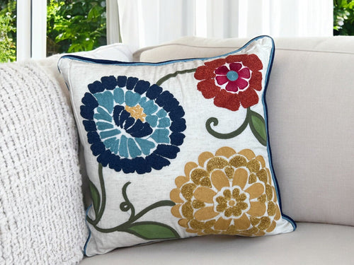 18x18" Embroidered Floral Boho Floral Throw Pillow Decorative Cover - Che Cose Belle